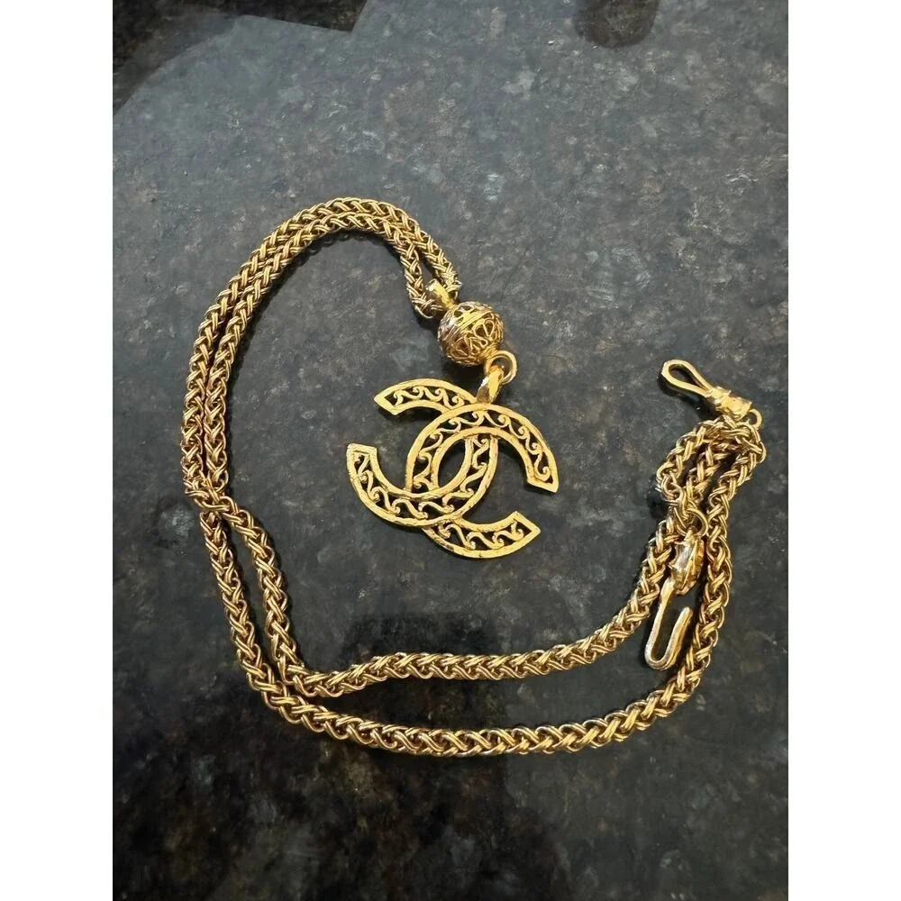 30 Chanel Vintage CC Pendant and Filigree Ball Necklace 95A 32